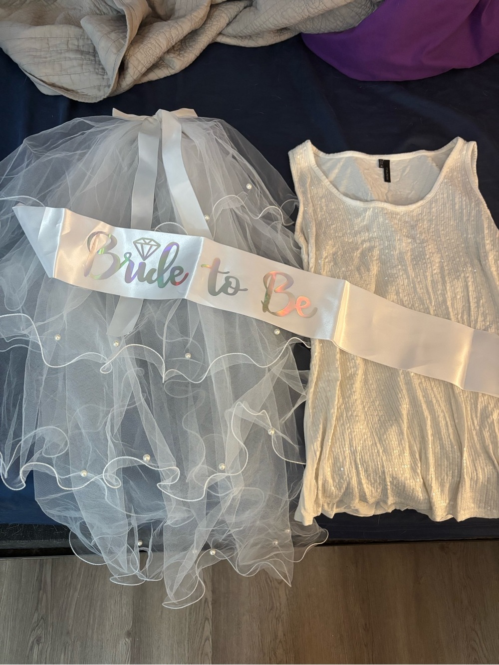 Bridal 'Bride to Be' Sash, Veil, and Tank Set - White